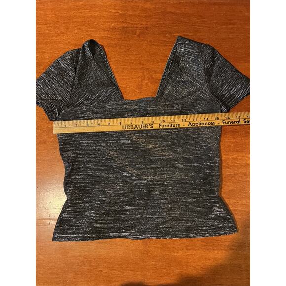 Algo Metallic Party Nightlife Top Angular Neckline Size 4 Cocktail Stretchy - Picture 5 of 7